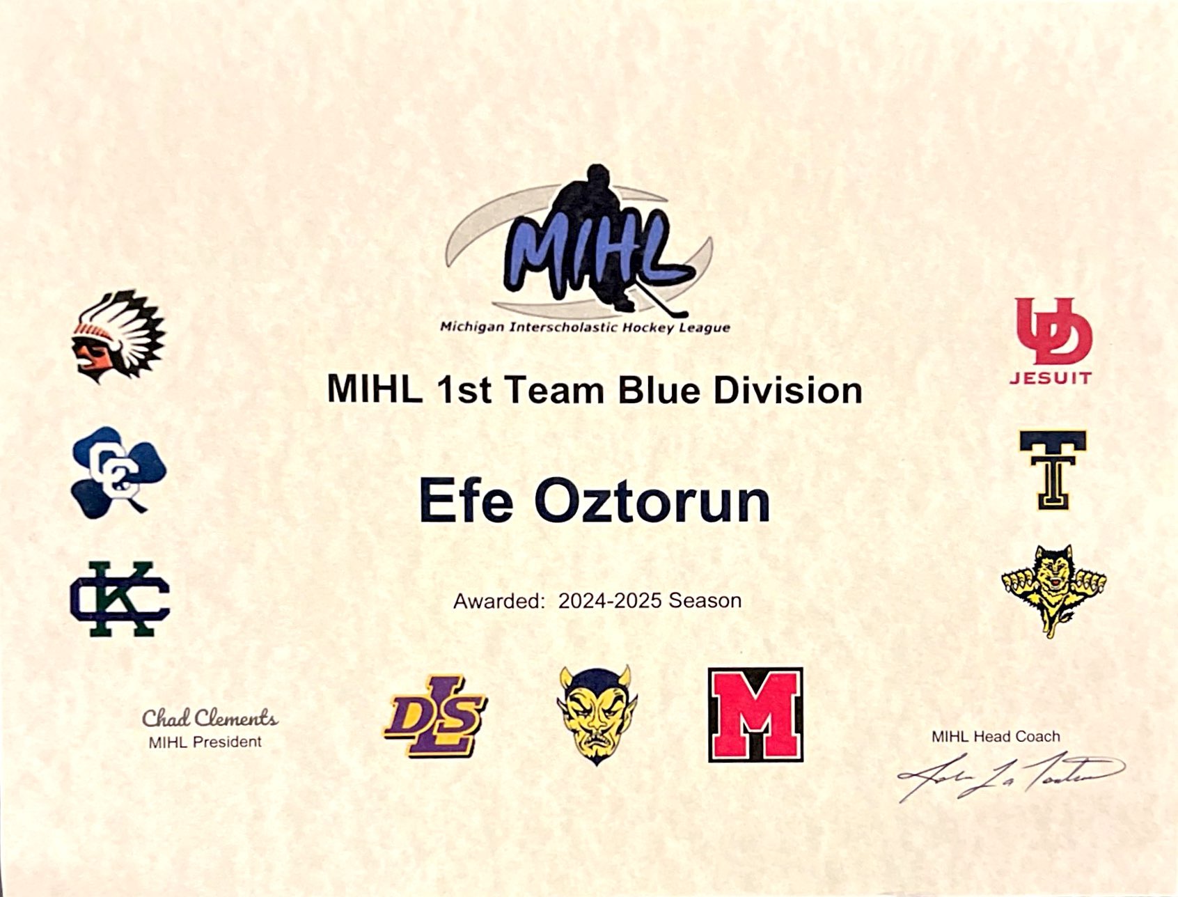 MIHL Blue Division Honor